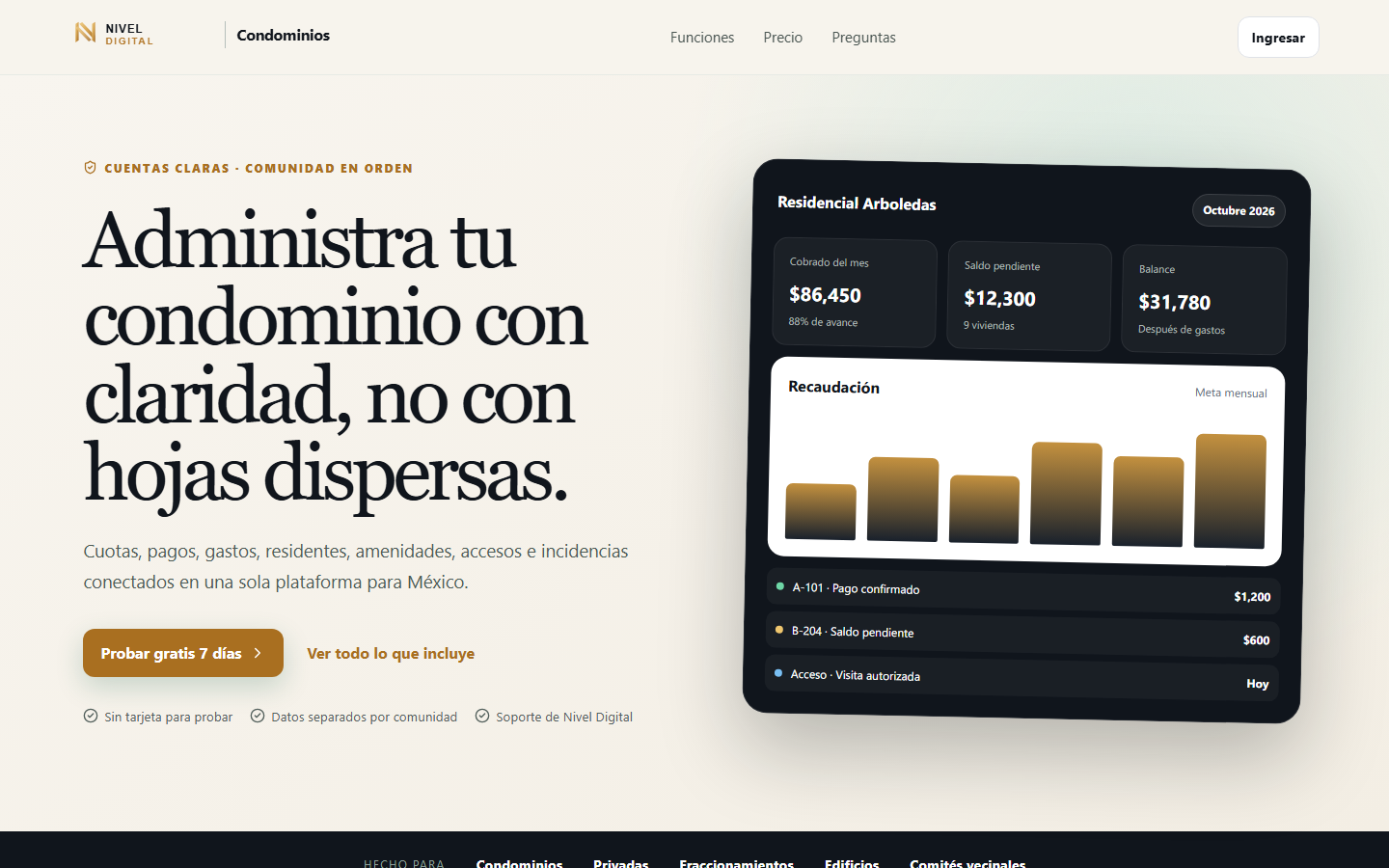 Vista del panel de Software para condominios
